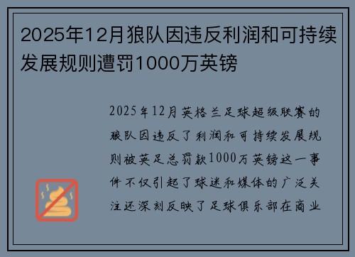 2025年12月狼队因违反利润和可持续发展规则遭罚1000万英镑